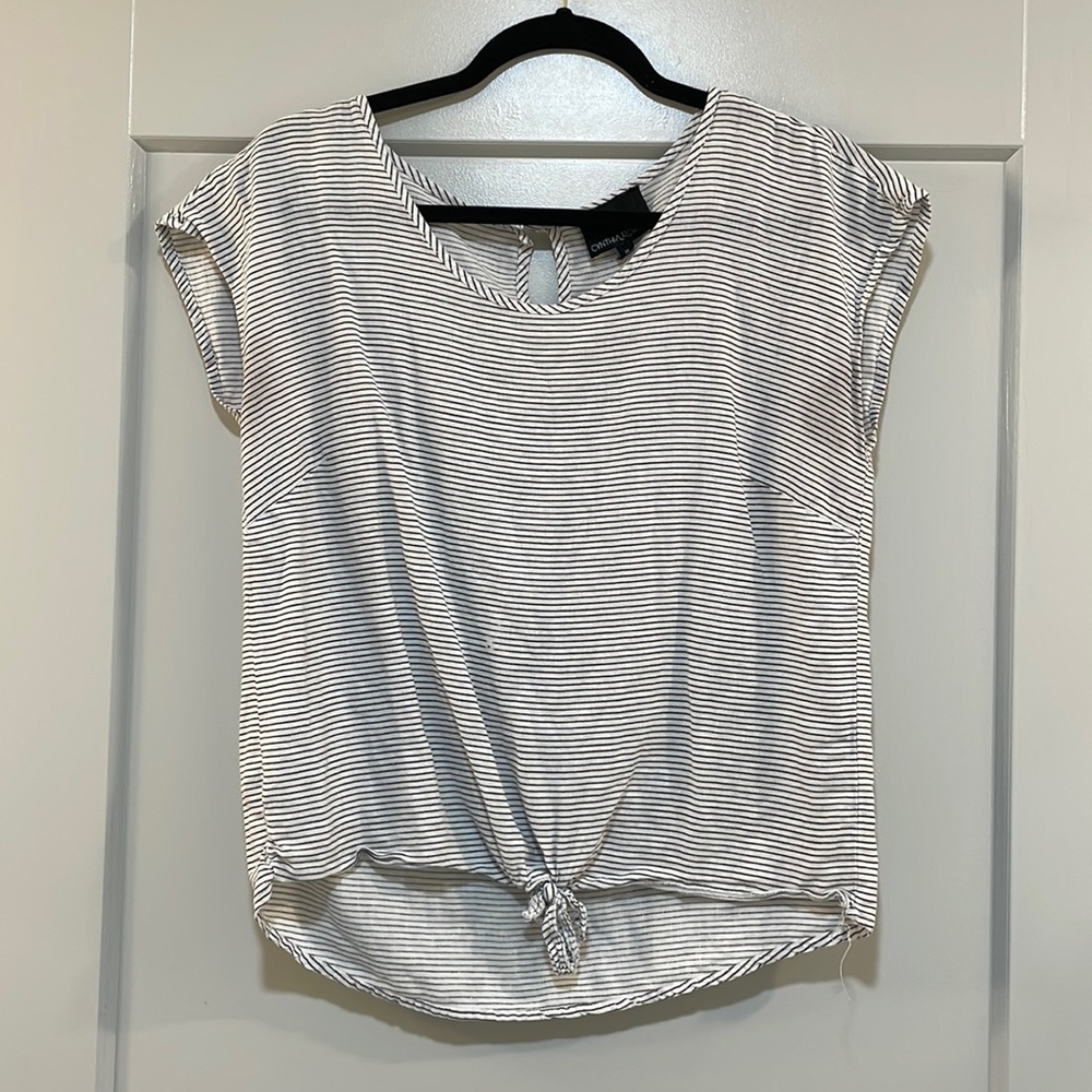White and black striped top